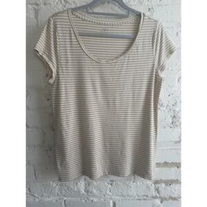 LOFT Beige White Striped Short Sleeve Crewneck Top Women’s Size XL